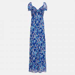 Pre Owned Diane Von Furstenberg Blue/Pink Printed Chiffon Maxi Dress XXL (US 12)