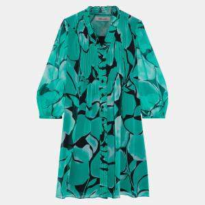 Pre Owned Diane Von Furstenberg Green Printed Silk Mini Dress S