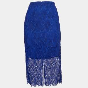 Diane Von Furstenberg Blue Lace Overlay Tailored Pencil Skirt S