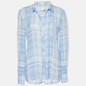 Diane Von Furstenberg Blue & White Printed Crepe Shirt M