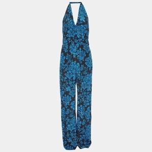 Diane Von Furstenberg Callow Black Printed Silk Halter Neck Jumpsuit M