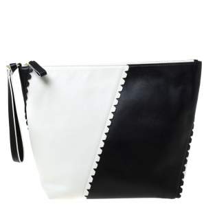 Diane von Furstenberg White/Black Leather Wristlet Clutch