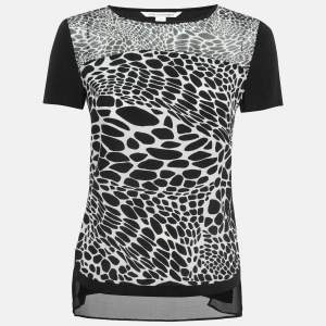 Diane Von Furstenberg Black Printed Silk Becky Top S