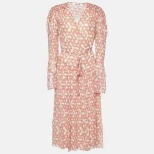 Diane Von Furstenberg Coral Pink Crepe Wrap Midi Dress M