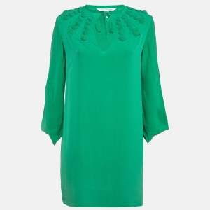 Diane Von Furstenberg Green Silk Long Sleeve Mini Dress S