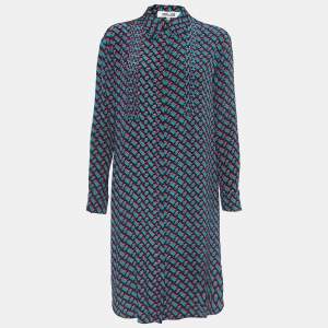 Pre Owned Diane Von Furstenberg Multicolor Printed Crepe Pleated Shirt Dress S