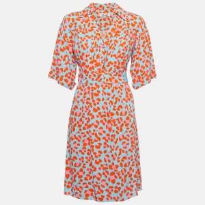 Pre Owned Diane Von Furstenberg Blue Printed Crepe Wrap Dress S