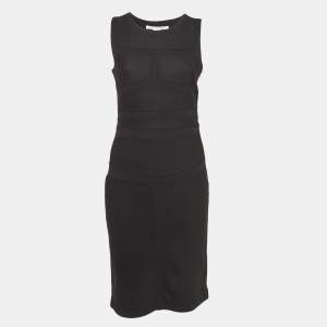 Diane Von Furstenberg Black Wool Applique Crepe Midi Dress M