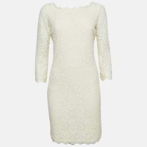 Pre Owned Diane Von Furstenberg Cream Lace Mini Zarita Dress M