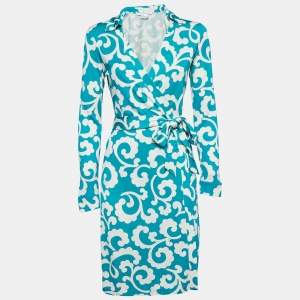 Diane Von Furstenberg Green Printed Jersey Wrap Dress M