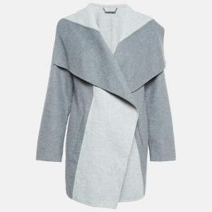 Diane Von Furstenberg Grey Wool Blend Open Front Overcoat L