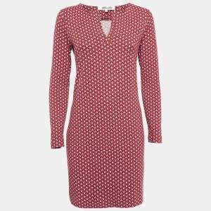 Diane Von Furstenberg Red Printed Knit Full Sleeves Mini Dress S