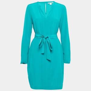 Diane Von Furstenberg Green Silk Crepe Neck Tie Short Dress S