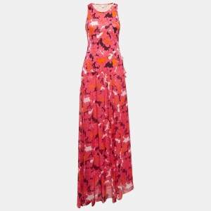 Pre Owned Diane Von Furstenberg Pink Eden Garden Print Jersey and Silk Davina Maxi Dress M