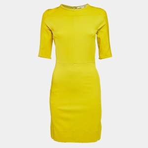 Pre Owned Diane Von Furstenberg Acid Yellow Jersey Oka Sheath Dress M