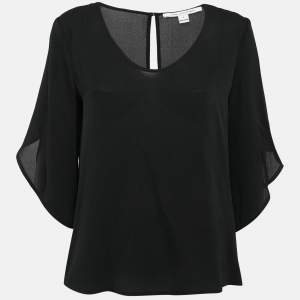 Diane Von Furstenberg Black Crepe Round Neck Top M