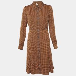 Diane Von Furstenberg Orange Printed Silk Shirt Dress M
