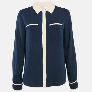 Diane Von Furstenberg Navy Blue Silk Trudy Shirt M