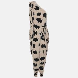 Diane Von Furstenberg Pink/Black Spina Print Silk One Shoulder Jumpsuit S