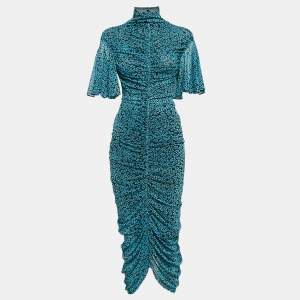 Pre Owned Diane Von Furstenberg Blue Floral Print Jersey Olivia Midi Dress XS