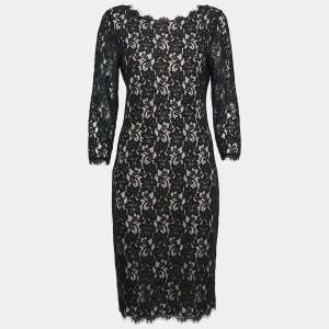 Diane Von Furstenberg  Black Lace Colleen Long Sheath Dress L