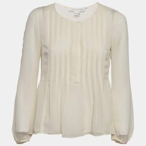 Diane Von Furstenberg Cream Silk Pleated Jayne Blouse S