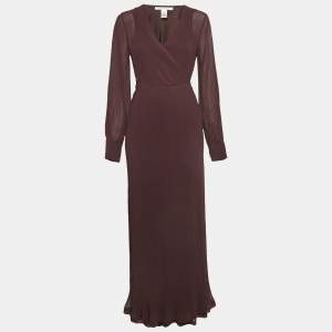 Pre Owned Diane Von Furstenberg Purple Chiffon Plisse Maxi Wrap Dress M