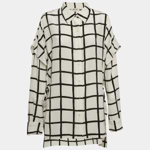 Diane Von Furstenberg White Checks Silk Ruffled Shirt L
