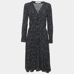 Diane Von Furstenberg Black Dot Print Crepe Button Front Midi Dress S