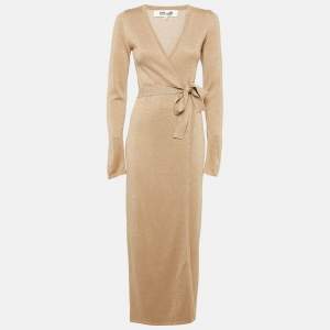 Diane Von Furstenberg Gold Lurex Knit Wrap Dress XS