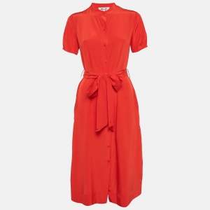 Diane Von Furstenberg Orange Silk Button Front Dress XS