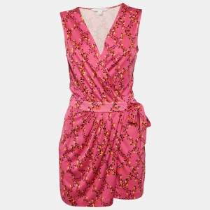 Diane Von Furstenberg Pink Maeve Print Silk Jersey Wrap Playsuit M