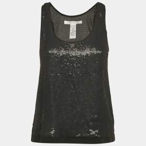 Diane Von Furstenberg Black Silk Sequin Silk Sorcha Tank Top M