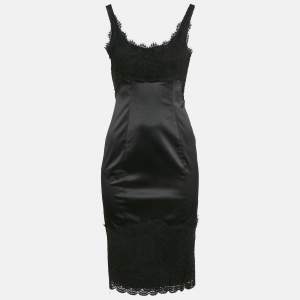 Diane Von Furstenberg Black Satin Lace Trimmed Olivette Mini Dress XS