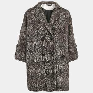 Diane Von Furstenberg Grey Patterned Wool Blend Bubby Patch Coat M