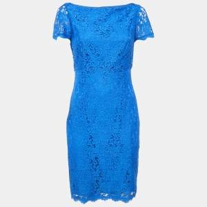 Diane Von Furstenberg Blue Floral Lace Mini Dress M