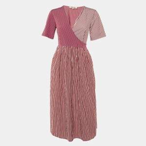 Diane Von Furstenberg Tricolor Striped Poplin Wrap Dress S