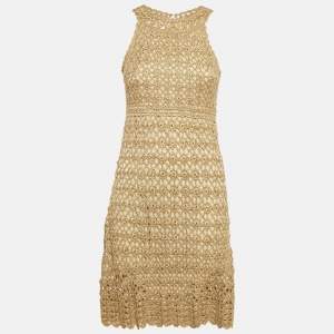 Pre Owned Diane Von Furstenberg Beige Lurex Crochet Adie Dress S