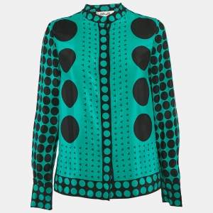 Diane Von Furstenberg Green Dots Print Silk Shirt M