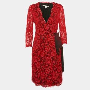 Diane von Furstenberg Red Floral Lace Julianna Wrap Dress M