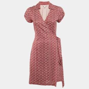 Diane Von Furstenberg Red Printed Silk Jersey Jilda Wrap Dress M