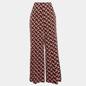 Diane Von Furstenberg Black/Red Geometric Print Crepe Wide-Leg Trousers M