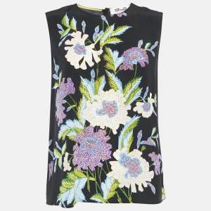 Diane Von Furstenberg Black Floral Print Silk Sleeveless Top M