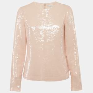 Diane Von Furstenberg Pink Sequin Crepe Menaro Top M