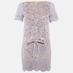 Diane Von Furstenberg Purple Embellished Lace Amal Mini Dress S