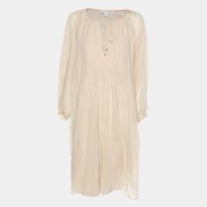 Pre Owned Diane Von Furstenberg Beige Silk New Fleurette Kimono Dress  L