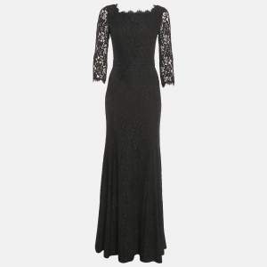Pre Owned Diane Von Furstenberg Black Lace Long Sleeve Maxi Dress S