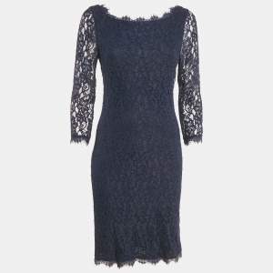 Diane Von Furstenberg Navy Blue Lace Short Zarita Dress M