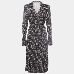 Pre Owned Diane Von Furstenberg Navy Blue Dot Print Silk Knit Wrap Dress XL