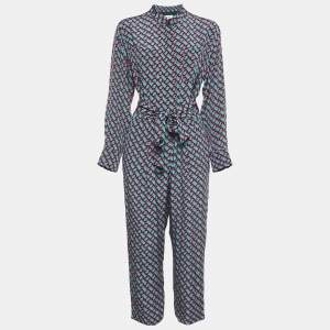 Diane Von Furstenberg Pink/Blue Printed Silk Jumpsuit M